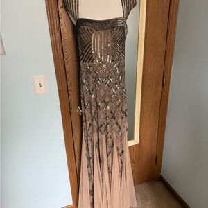 Adrianna Papell Black and Tan Sequined Prom Dress